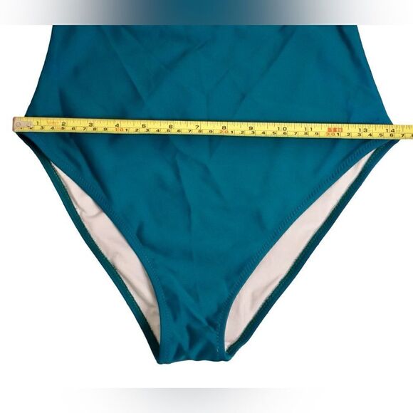 Tropical Floral Cut Out Tummy Teal Moderate Coverage 1pc Swimsuit SMALL Vacation - Picture 5 of 10